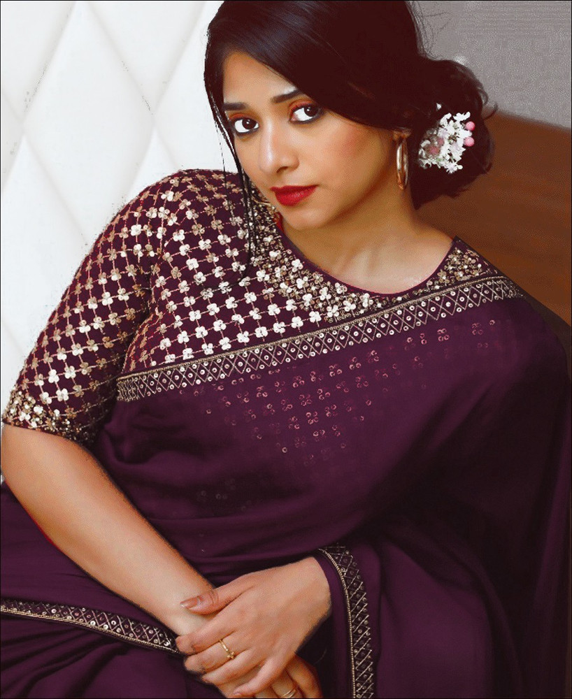 Buy Lady Style Embroidered Bollywood Silk Blend Purple Sarees