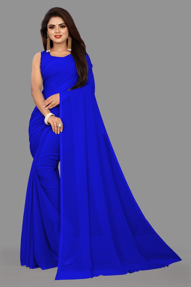 Buy Xclusive Designer Solid/Plain Bollywood Chiffon Blue Sarees