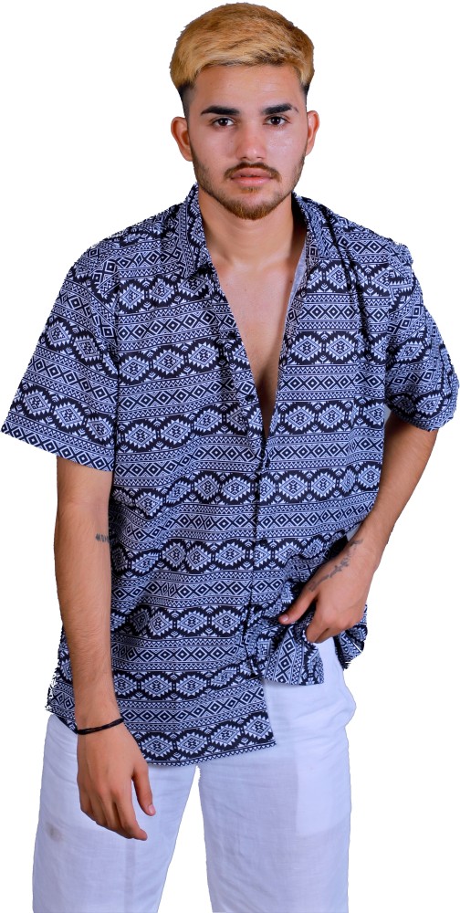 N AND J Men Printed Casual Blue Shirt - Buy N AND J Men Printed 