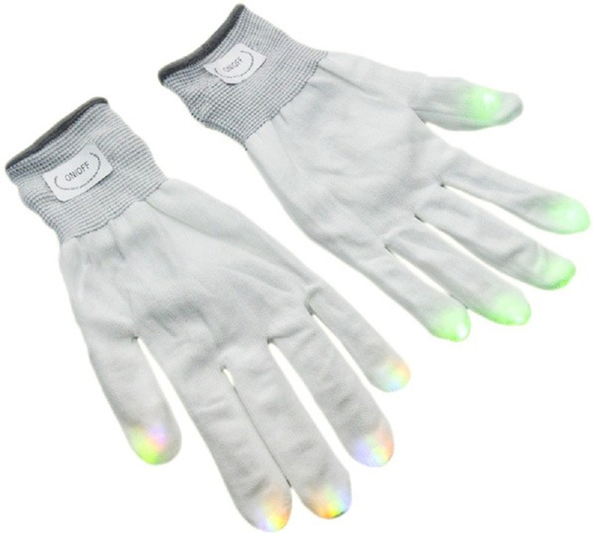 Ansh LED Colorful Finger Bike Riding Gloves White for Bike