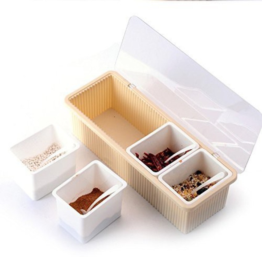 1pc 4 Compartments Clear Seasoning Box Multi-Grid Spice Storage