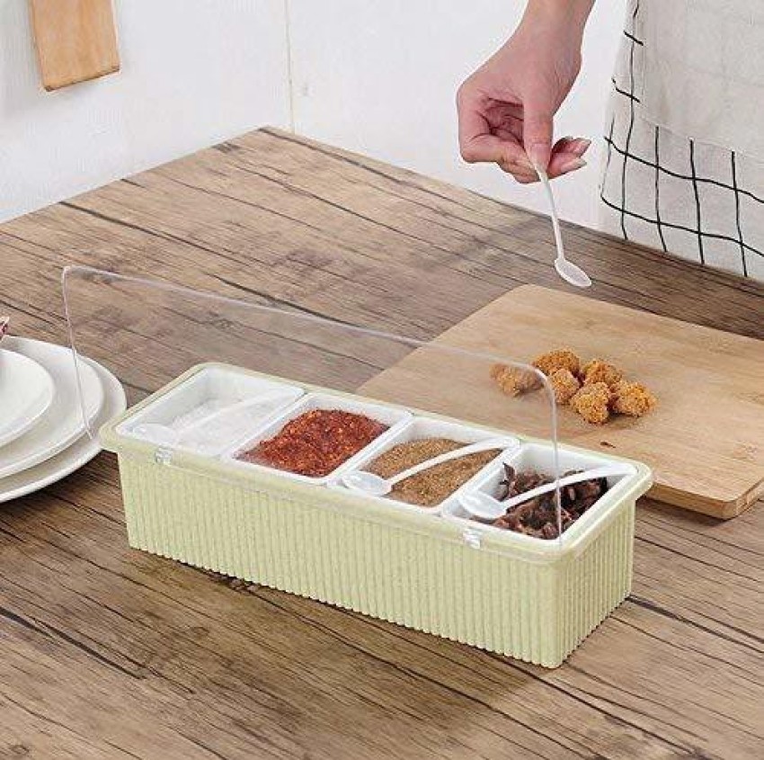 Seasoning Box 4 Compartment Plastic Seasoning Storage Container For Spice  Salt