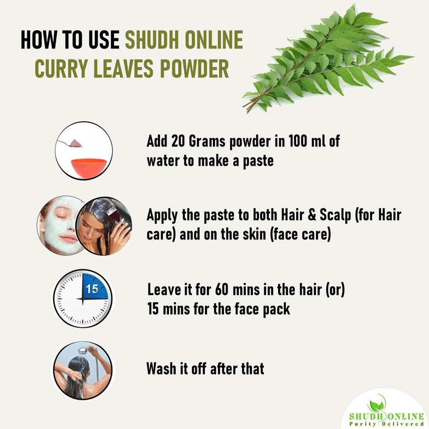 Shudh Online Organic Curry Leaves Powder for Hair Growth Eating Food Skin Brightening Fresh Kari Patta Leaf Karuveppilai powder Price in India Buy Shudh Online Organic Curry Leaves Powder for Hair
