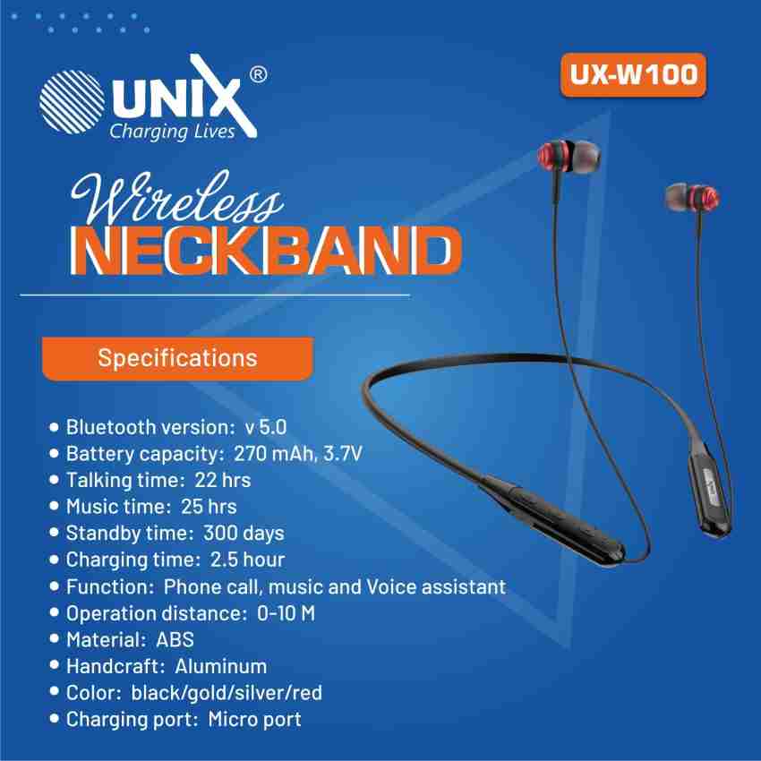 Unix WIRELESS NECKBAND 25 Hours Battery Backup Bluetooth Headset