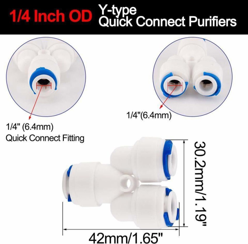 1/4 Water Line Fittings 1/4 Push to Connect Fittings for 1/4 OD Tubing(1/4  Ball Valve+1/4 T fitting+Y+L+I, Pack of 10)