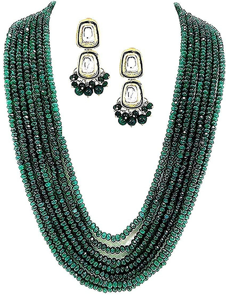 Maa shopping Glass Green Gold White Jewellery Set Price in India