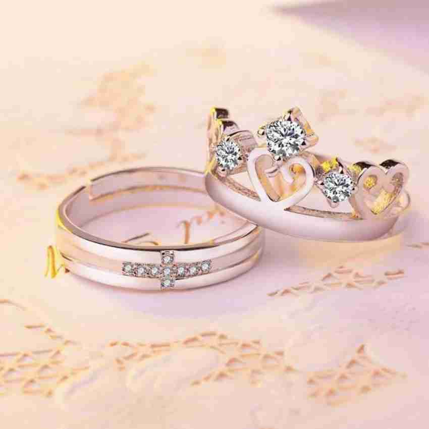 JEWELOPIA Silver Plated Adjustable Couples Rings I Love You Open Finge