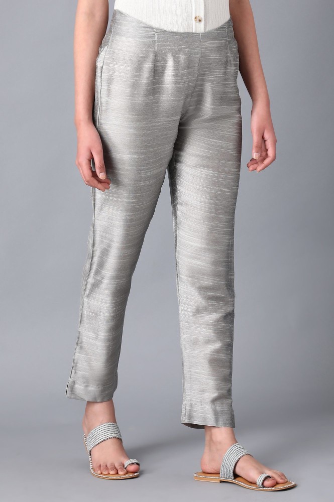 Buy GO COLORS Silver Grey Womens Solid Shiny Pants  Shoppers Stop