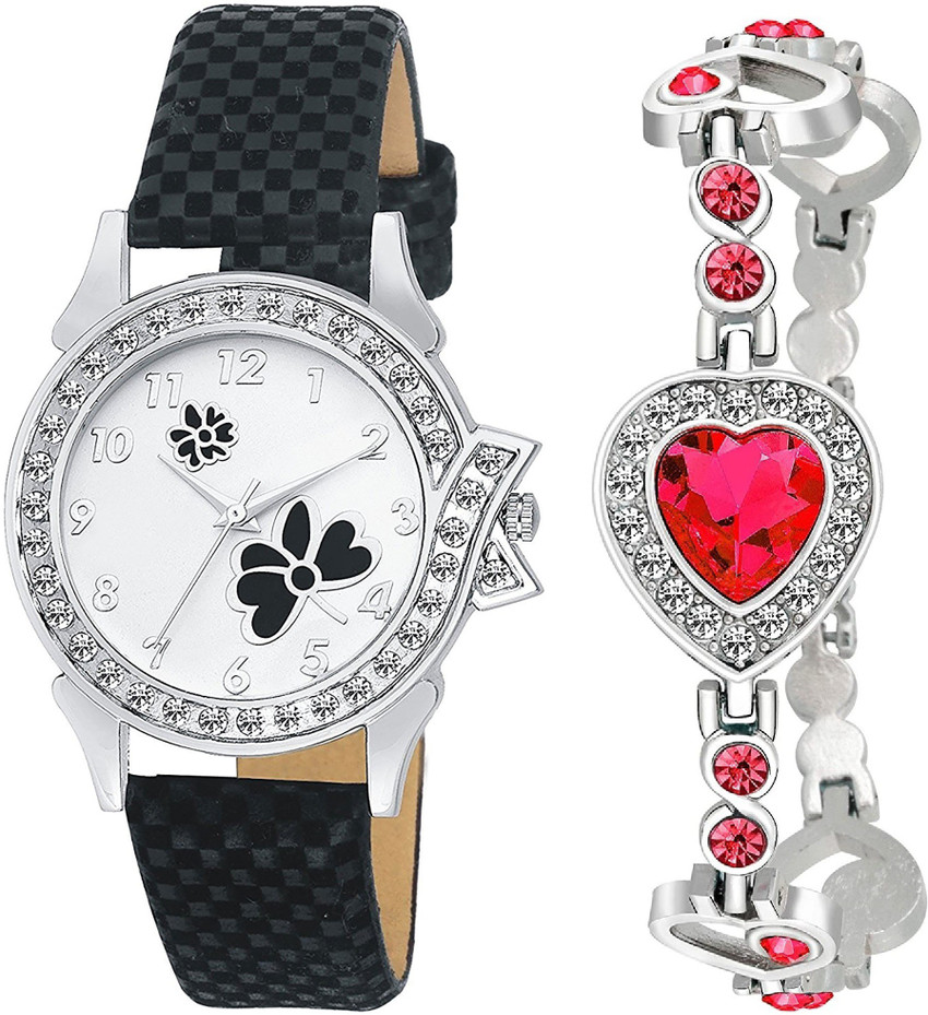 JINIK Analog Watch For Girls Buy JINIK Analog Watch For Girls Combo of 1 Watch and 1 Heart Bracelet for Women and Girls Diamond studded Bracelets Watch Mesh Watch