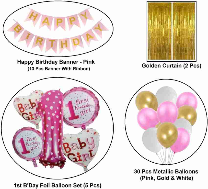 1st Birthday Pink and Gold Banner, First Birthday Decor