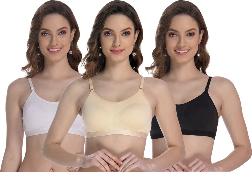 FIMS FIMS - Fashion is my style Women Cotton Sports Bra for Gym, Yoga,  Running Bra for Girls, Racer Back, Full Coverage, Multicolor, Cup B, Black  White Beige, Pack of 3, Size