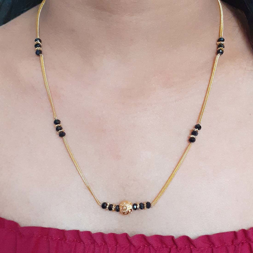 rich famous Latest Gold Ball Short Mangalsutra Black beads Gold