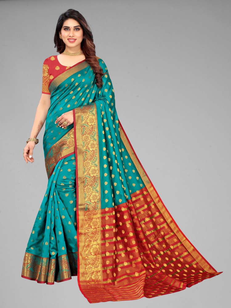 Buy Jaanvi Fashion Rama Green Bhagalpuri Cotton Silk Saree Online at Low  Prices in India 