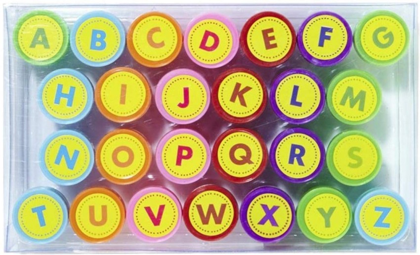 KRAFTMASTERS 26 Alphabet Self Ink Stamps Seals ABCD Letters  Seals Plastic Body for Kids - stamp pad ink