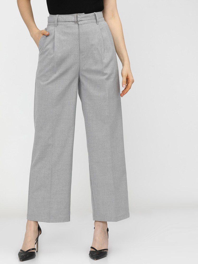 Ladies Grey Cotton Cigarette Pants