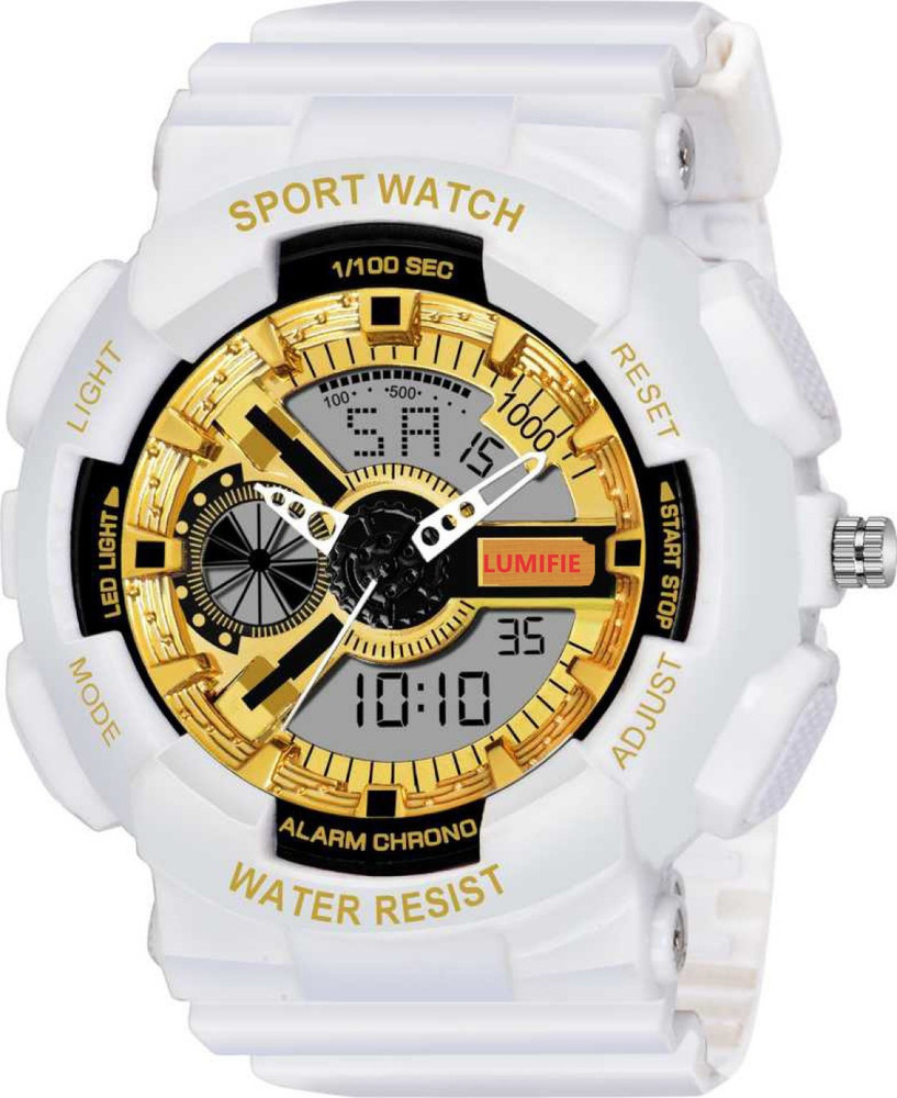 LUMIFIE Analog Digital Watch For Boys Girls Buy LUMIFIE Analog Digital Watch For Boys Girls Analog Digital gold dial alarm chrono water resist sport white boy watch Online at