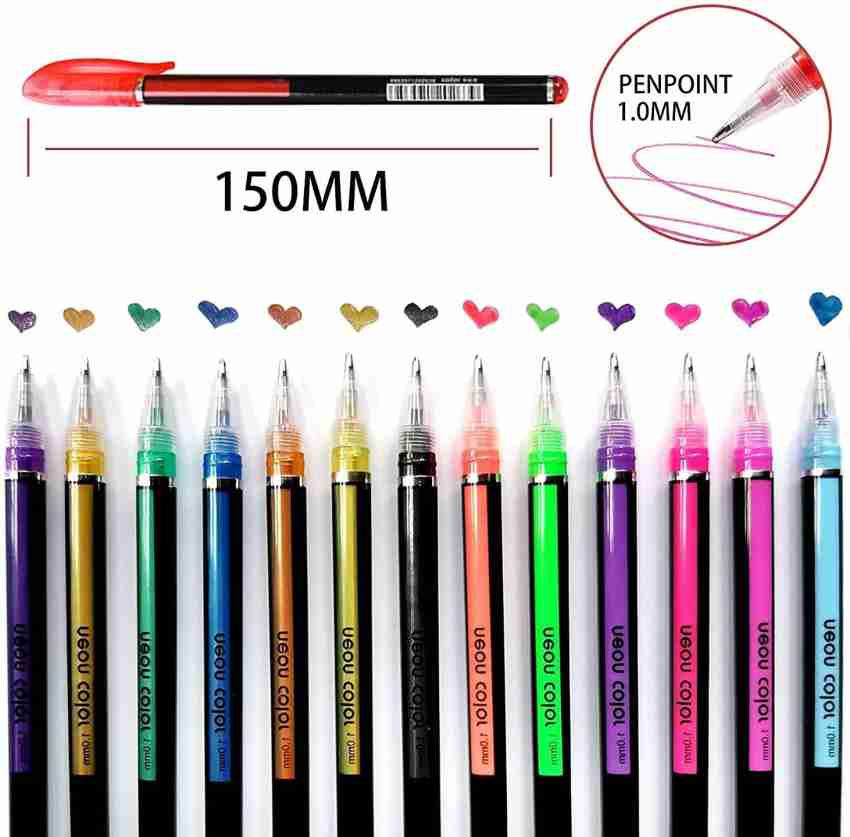 200 Glitter Gel Pen Set, 100 Gel Pens Plus 100 Refills Glitter Neon Pen for Colo
