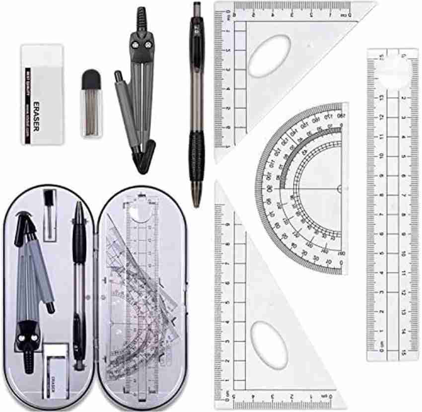 HASTHIP 8 Piece Geometry Set Compass Set Geometry Kit, Math  Kit Educational Supplies Drawing Compass And Protractor Set, Rounder Compass,  Pencil Lead Refills, Pencil, Eraser, Rulers for School Geometry Box 