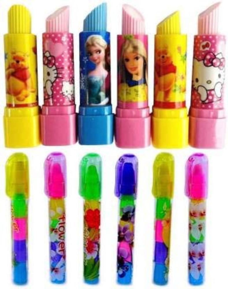 Flipkart Andix Lipstick Barbie Style Pen stlye Rubber Eraser for Birthday Party Return Gift Eraser for kids Pack of 24 Non Toxic Eraser Eraser set