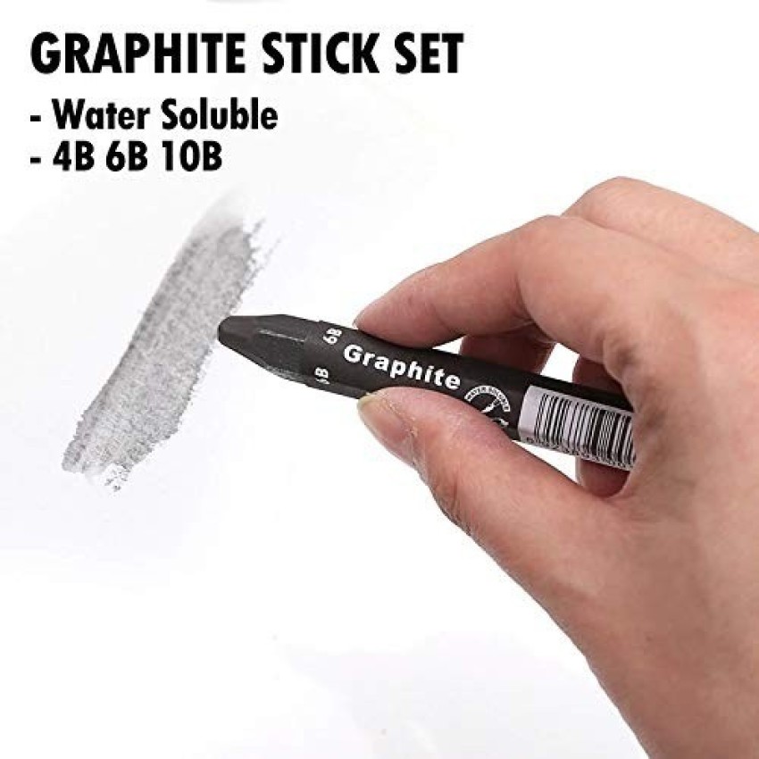 Kandle 3pcs Graphite Stick Set Water Soluble 4B 6B 10B,Art Drawing