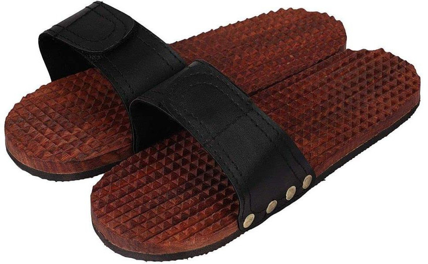 Sharvaya Khadau Handmade Wooden Accupressure Slippers for both men women with adjustable strap Massager