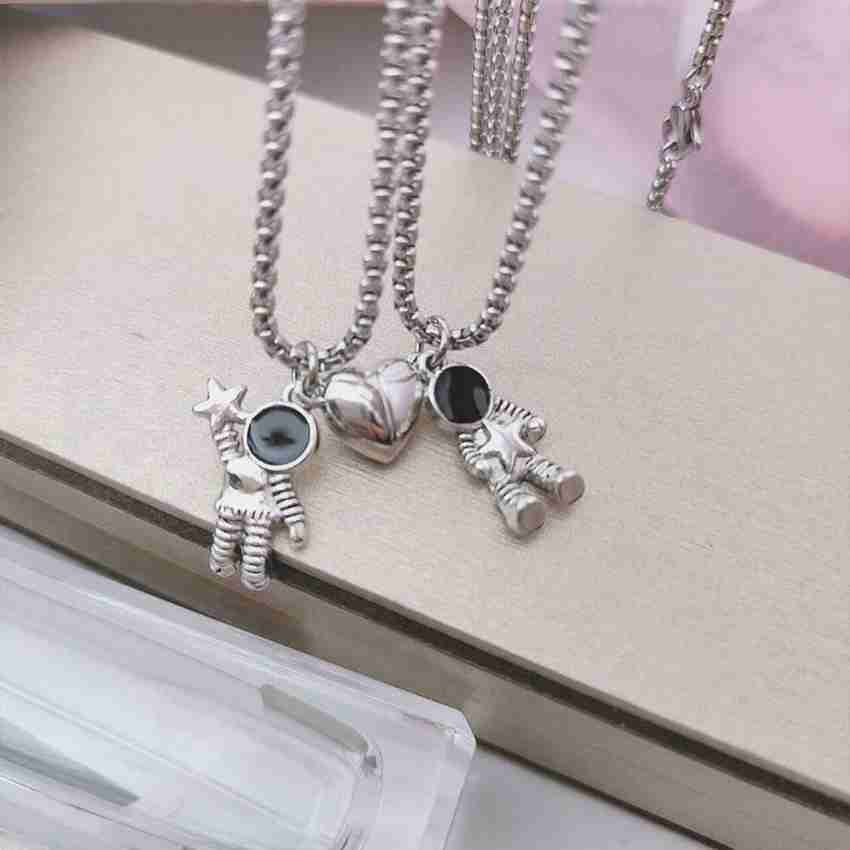 Innocence 925 Silver Plated Mutual Attraction Couples Matching Necklaces  Spaceman Pendants 2 PCS Promise Astronaut Birthday Valentine's Day Gift