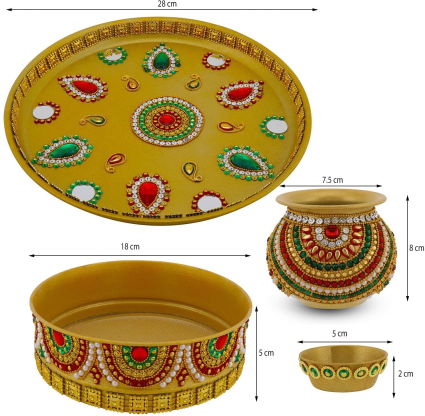 Jyoti Entreprises Gold Plated Om Design Pooja Arti Thali 7 Pieces set for  Raksha Bandhan(Rakhi), Janmashtami,Diwali and other festival Brass (7  Pieces, Gold) – jyoti entreprises