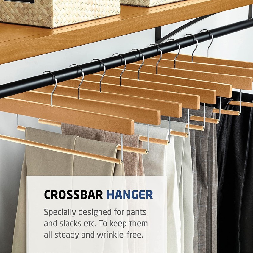 Aakriti Wooden Slack/Trouser Pants Hangers with Non Slip Bar Smooth Finish,  Durable Wooden Hangers - Slim & Sleek Space Saving Closet Hangers, 360°