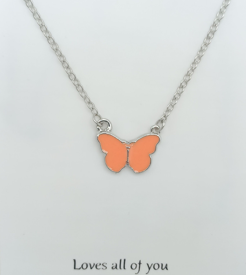 Quens Queens Design Fancy Stylish Orange Butterfly Rhodium Necklace Pendant Chain for Women Girls Rhodium Plated Alloy Chain Set Price in India Buy Quens Queens Design Fancy Stylish Orange Butterfly