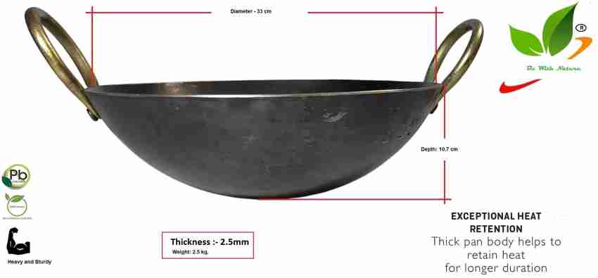 Set of 3 Iron Kadai Traditional Kadai Wok Size 8INCH (1L), 10INCH (2L),  12INCH(3L) Traditional Indian Handmade Iron Kadai Cooking Wok Cast Iron Wok