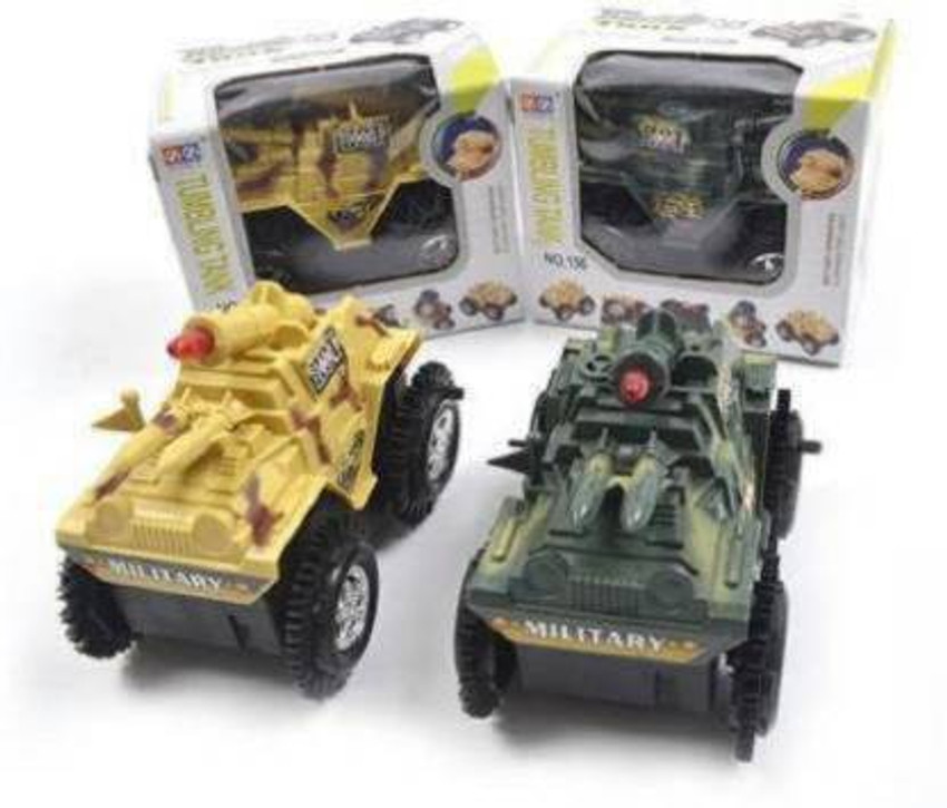 Tricolor Plastic Mini Tumbling Military Tank Toy with Sound and