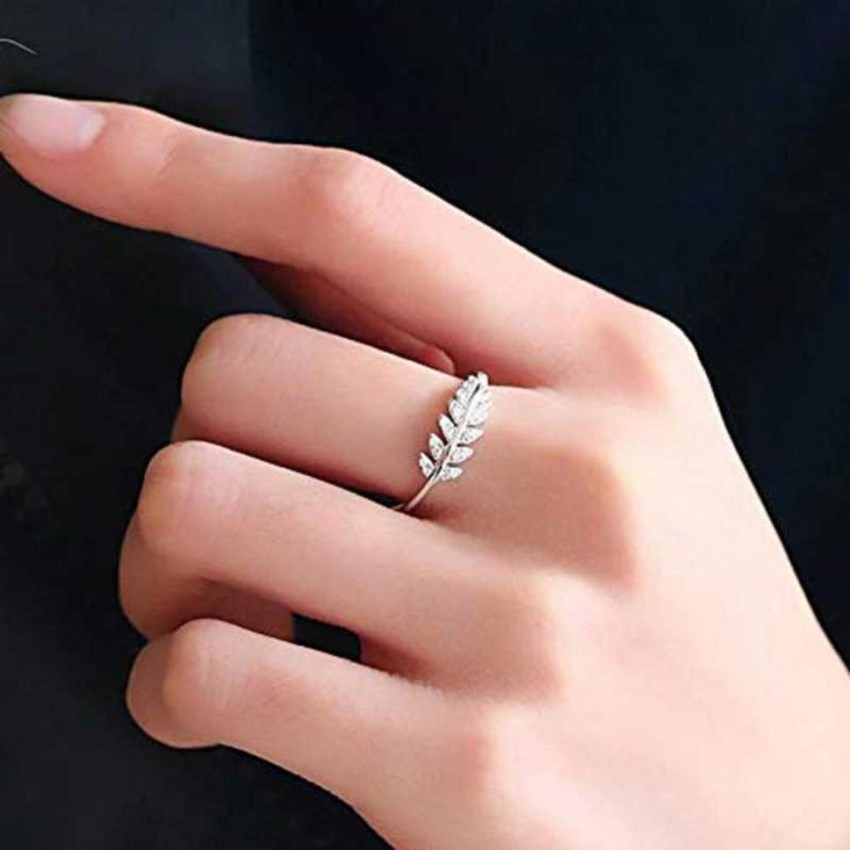 Adhvik Adjustable Size Leaf Design With American Diamond Finger