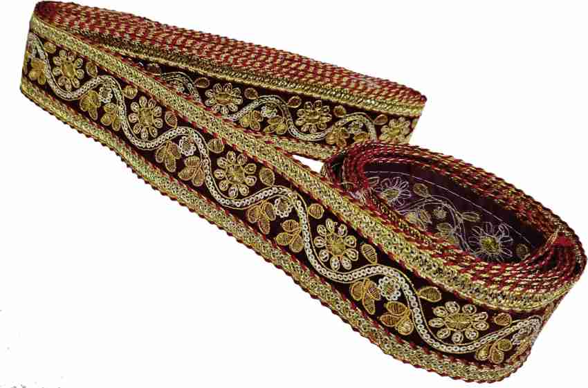 Navsha Creations Lace and border (red/golden) Silk Blend Saree