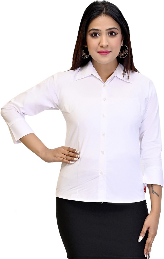 HERMOSA INDIA Women Solid Formal White Shirt - Buy HERMOSA INDIA