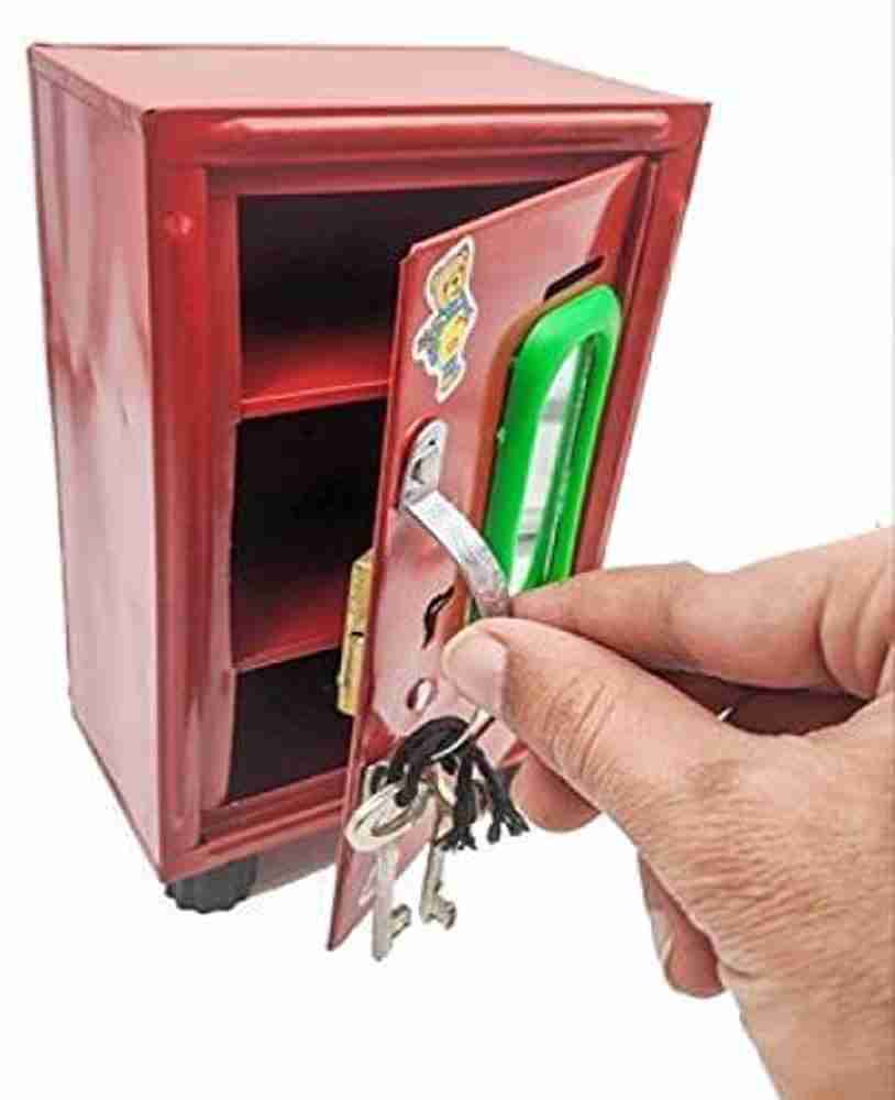 Arif INT Piggy Bank Almirah Style Gullak Coin Box Tijori Almari for Kids 3 Compartments Money Saving Collecting ATM Home Decor Showpiece Cute