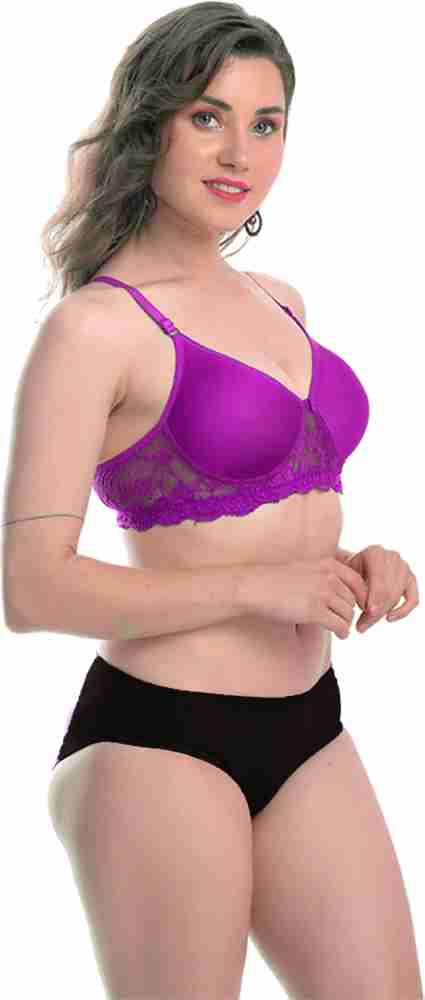 Buy StyFun Women Purple Floral Cotton Blend Single Bra & Panty Set