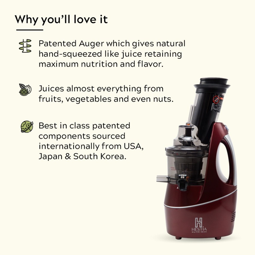 Hestia Appliances Nutri-Max Cold Press Juicer (Wine Red) Free
