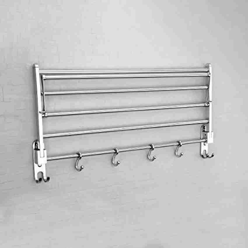 Pillu 304 Grade Stainless Steel Folding Towel Rod with Hooks/Towel