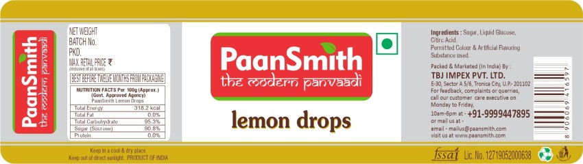 paansmith Lemon Drops (Candies) Lemon Toffee Price in India - Buy