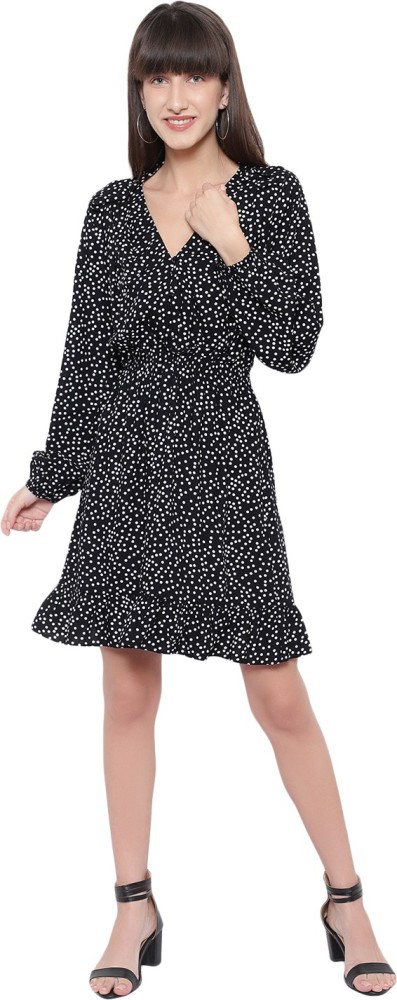 SMOCKED Women Fit and Flare Black Dress - Buy SMOCKED Women Fit