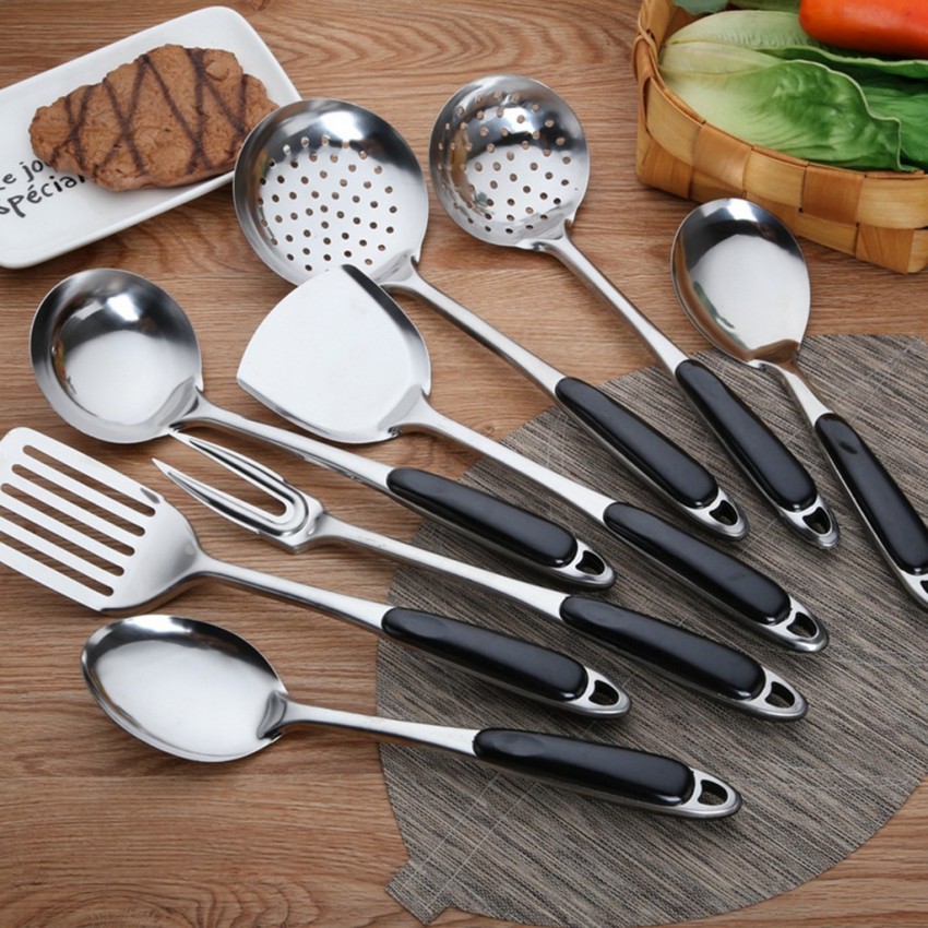 Black Silicone Kitchenware Cooking Utensils Set Non-stick Cookware Spatula  Shovel 304 Stainless Steel Handle Kitchen