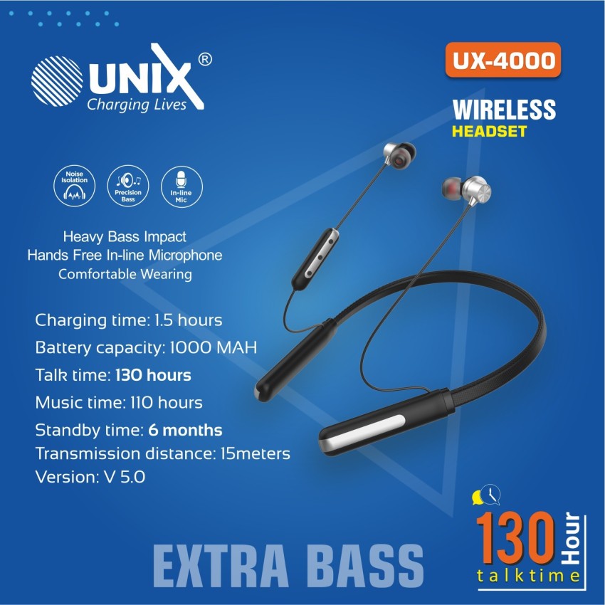 Unix Metallic Design Extra Bass 130 Hours Talk Time Bluetooth Headset