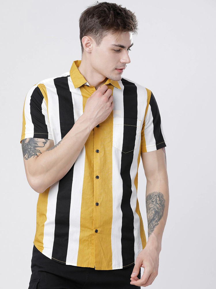 yellow black and white shirt