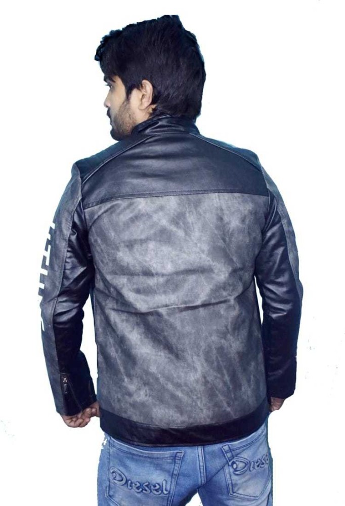 Men's Fashion Printed Denim Genuine Leather Jacket | PalaLeather