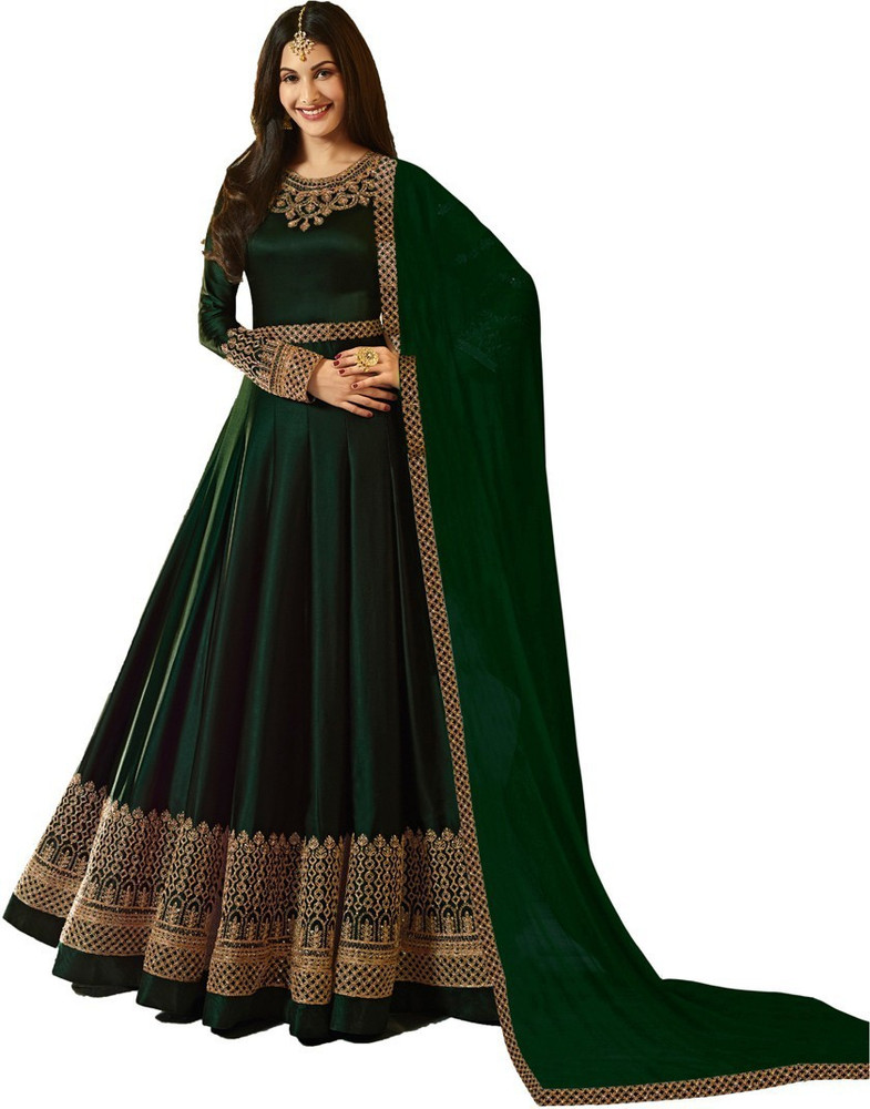 Niza Fashion Silk Blend Embroidered Gown Anarkali Kurta Bottom