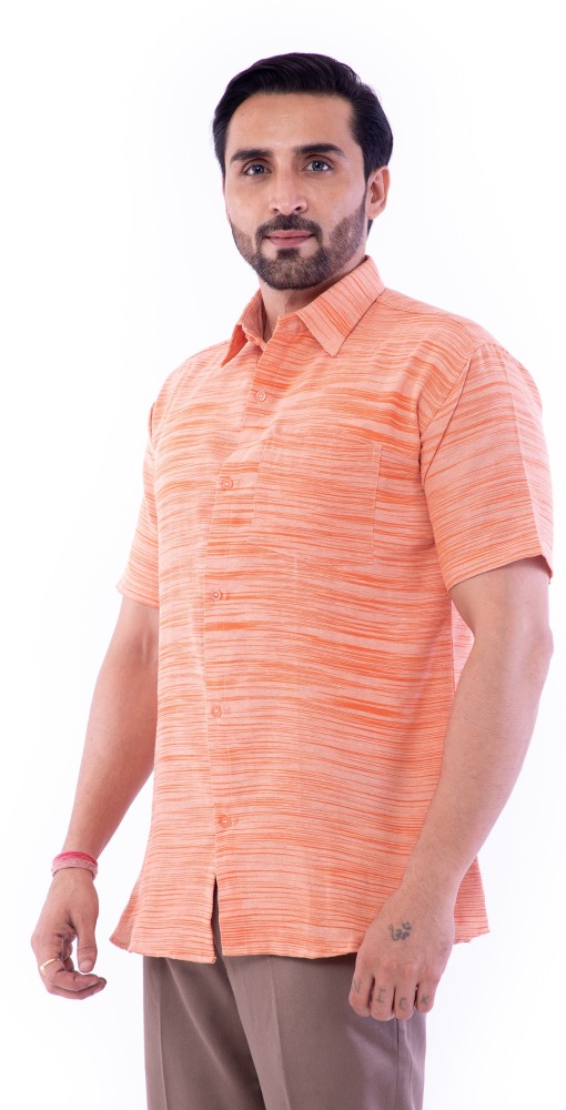 DESHBANDHU KHADI Men Self Design Casual Orange Shirt - Buy