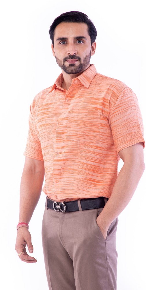 DESHBANDHU KHADI Men Self Design Casual Orange Shirt - Buy