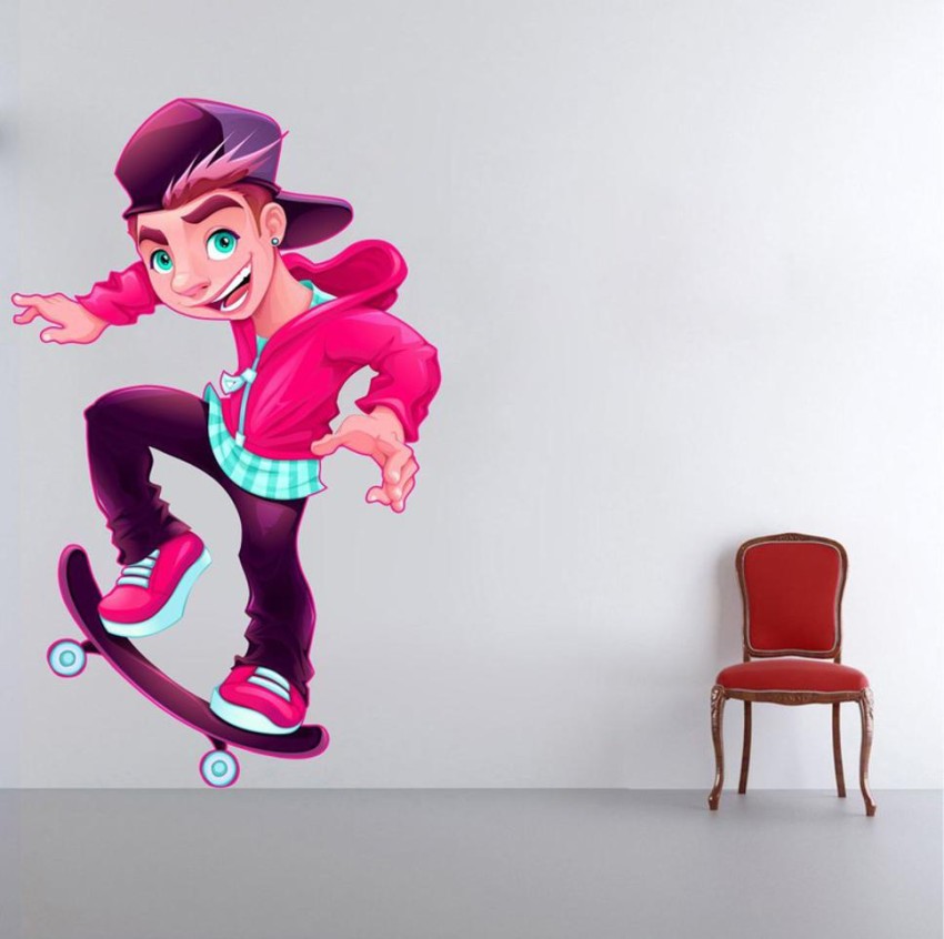 Wall#Stickers# 90 cm Boy skating colour full kids wall sticker