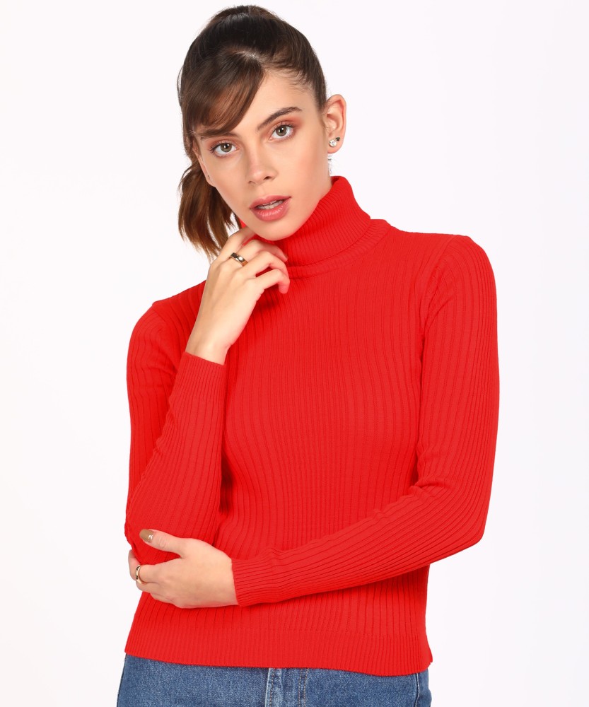 KOTON Solid Turtle Neck Casual Women Red Sweater - Buy KOTON Solid