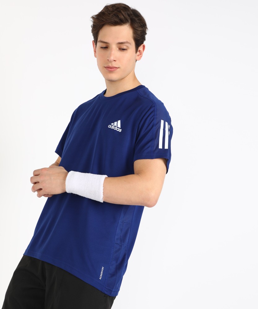 adidas - D2M 3-Stripes Back Tee - Blue Sports Shirt